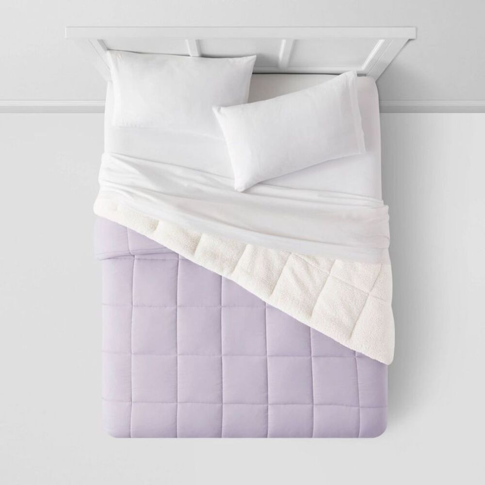 Open Box - Room Essentials - Faux Shearling Reversib Purple - Picture 2 of 3